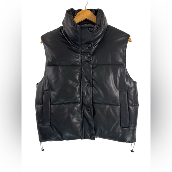 ZARA Faux Leather Puffer Vest Black Women’s Size M - Picture 4 of 12